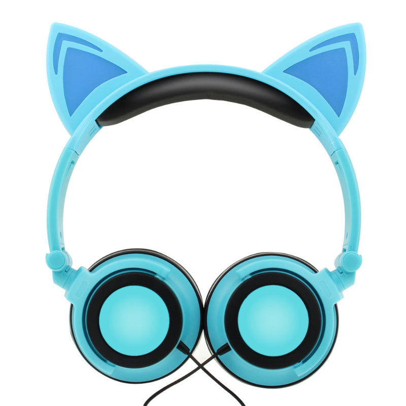 Blue cat ear headphones on a white background