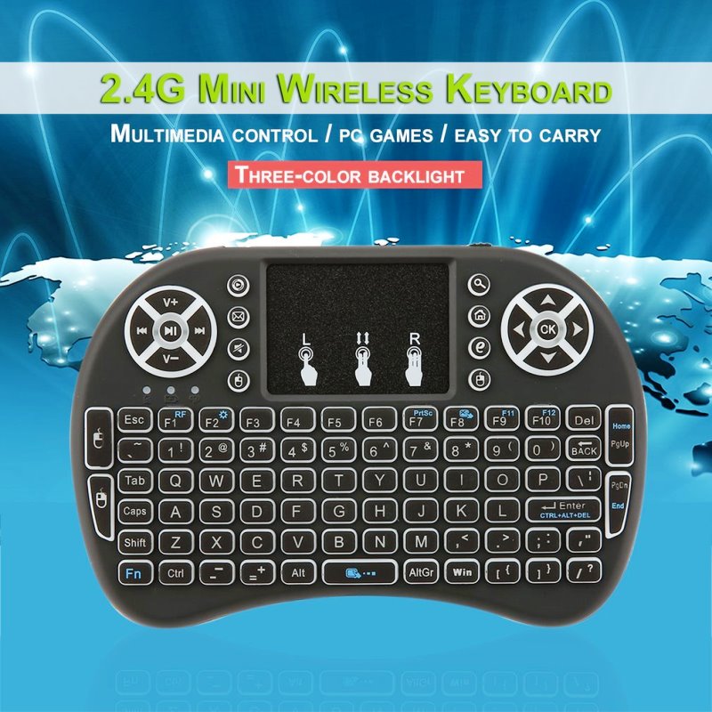 Mini Wireless Remote Keyboard with Touchpad Mouse for Android TV Box Colourful LED Backlight Rechargable Li-ion Battery