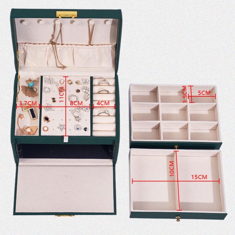 Three Layer Leather Drawer Jewelry Box Light Luxury Earrings Jewelry Storage Box Stud Earrings With Lock Jewelry Box