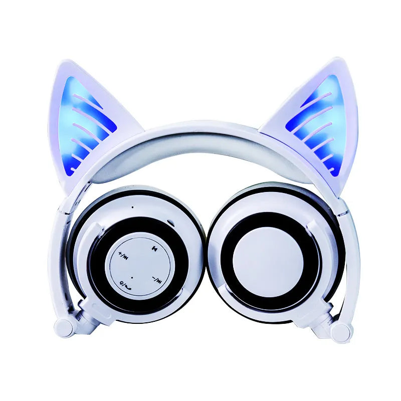 Cat ear headphones with LED lights on a white background