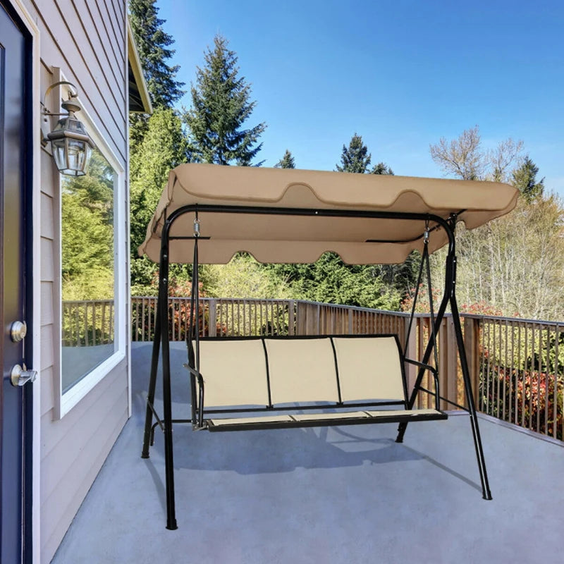 Outdoor Adjustable Canopy Swing Glider, Patio Loveseat Bench for Deck, Porch w/Armrests, Textilene Fabric