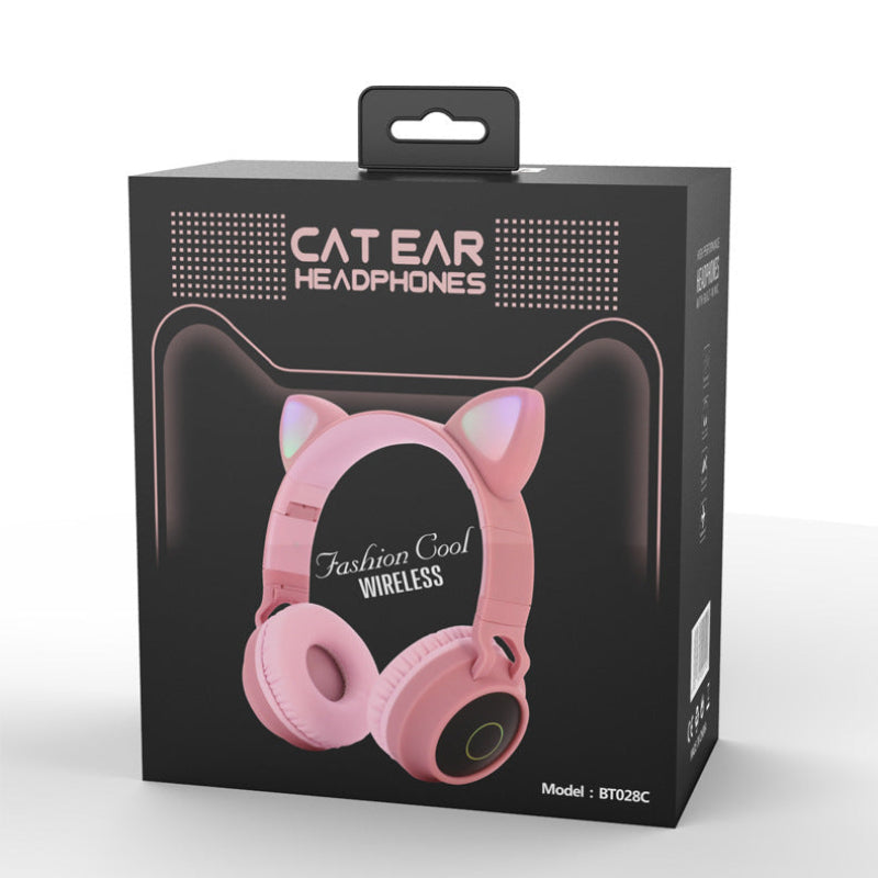 Box of pink cat ear headphones with 'Cat Ear Headphones' branding on a white background  #ledlight #catearheadphones #wireless #bluetooth5.0 #headset #portable #foldable #kidsheadphone #withmicrophone #bestgift #with mic #micrphone #rechargeablebattery #sd card