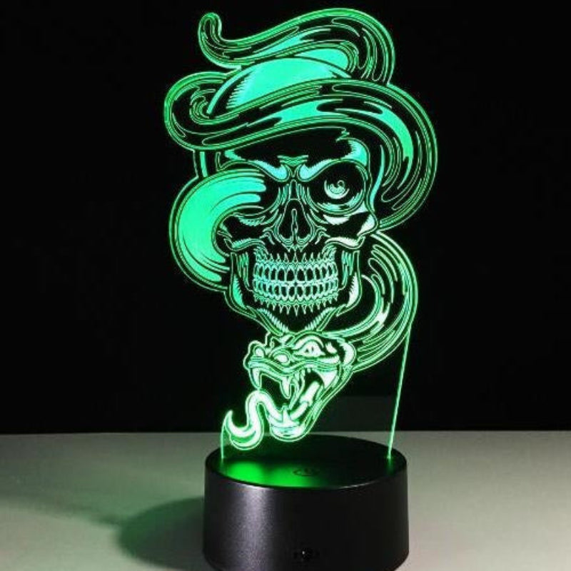 3D LED lamp with skull design on a black background