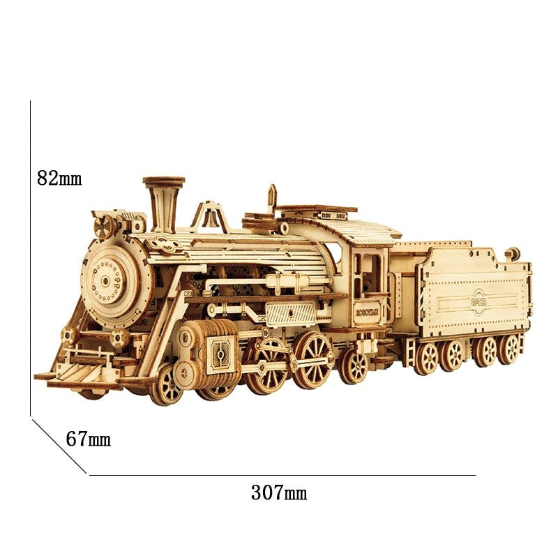 Robotime Rokr Wooden Mechanical Train 3D Puzzle Car Toy Assembly Locomotive Model Building Kits for Children Kids Birthday Gift