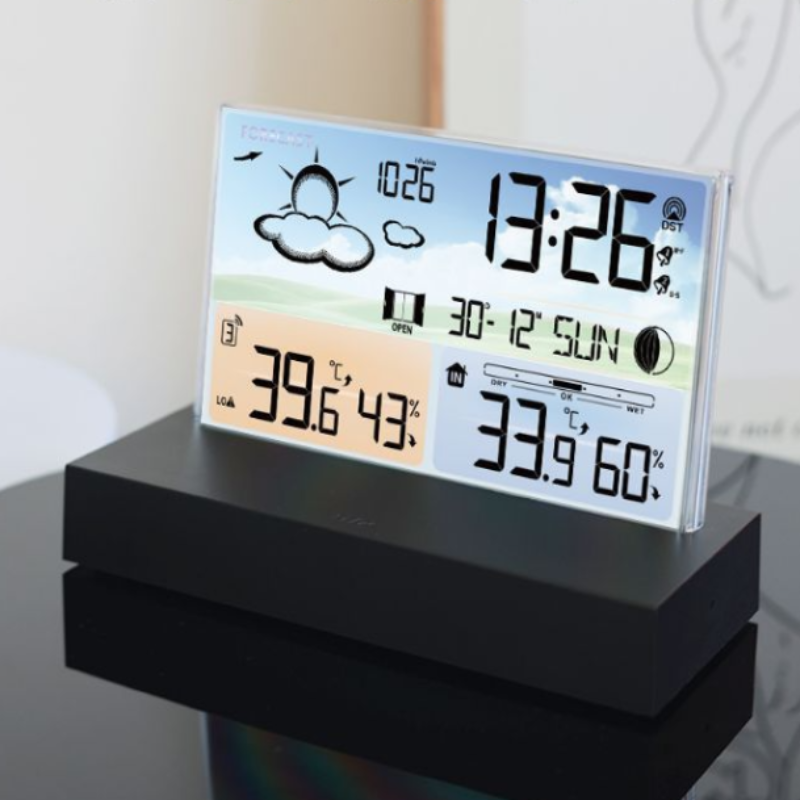 Transparent glass weather clock color screen wireless multi-function weather forecast electronic alarm clock