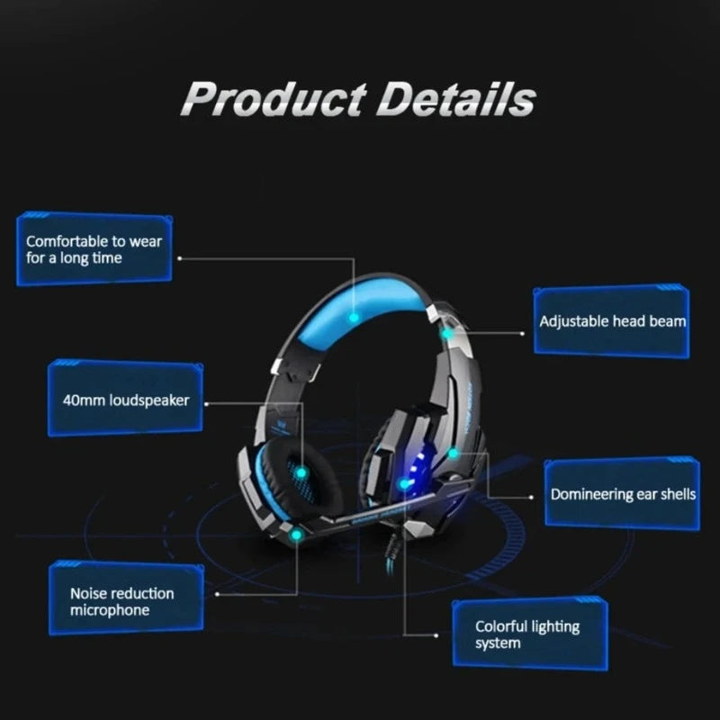 Gaming Headset Casque Deep Bass Stereo Game Headphone with Microphone LED Light for PS4 Laptop PC Gamer