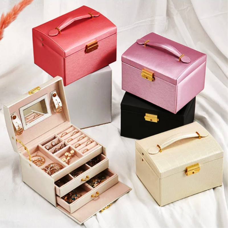 Jewelry Organizer Large Jewelry Box High Capacity Jewelry Casket Makeup Storage Makeup Organizer Leather Beauty Travel Box