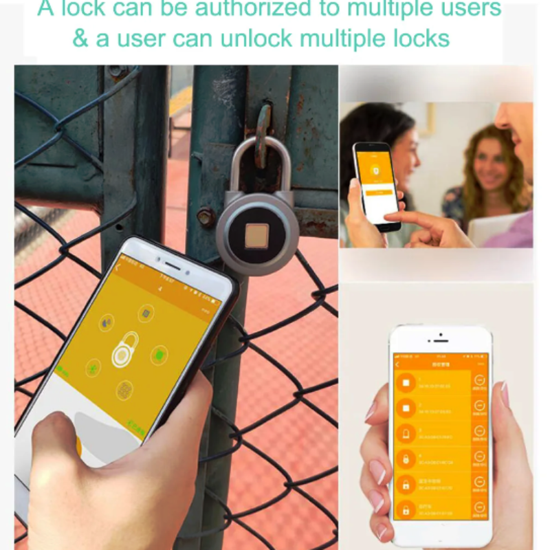 Fingerprint Smart Keyless Lock Waterproof APP Button Password Unlock Anti-Theft Padlock Door Lock