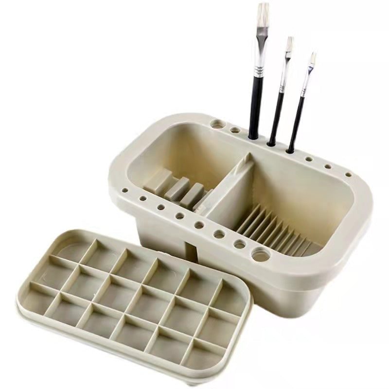 Brush Basin Holder and Organizer Kit Paint Brush Basin with Tray Palette Lid for Oil Painting