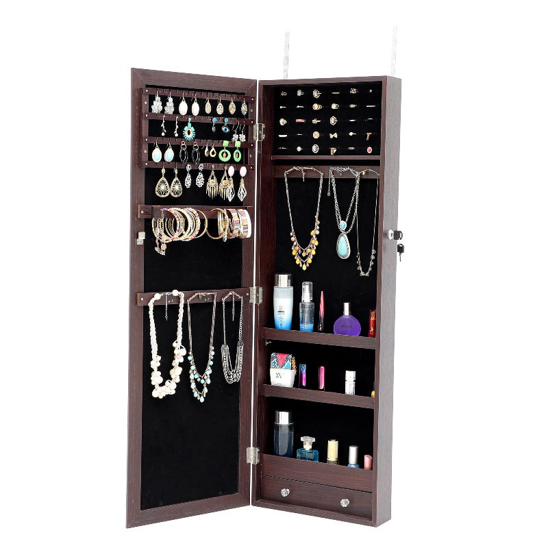 Brown Fashion Simple Jewelry Storage Mirror Cabinet Can Be Hung On The Door Or Wall