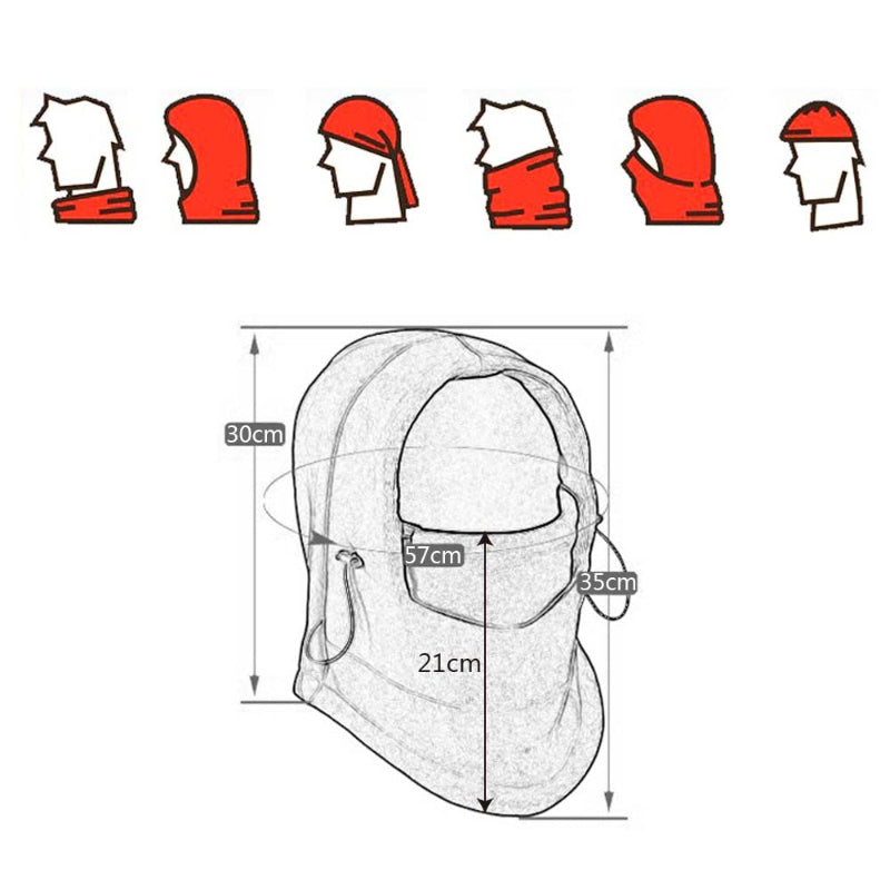 Measurement chart of a gray balaclava with dimensions on a white background