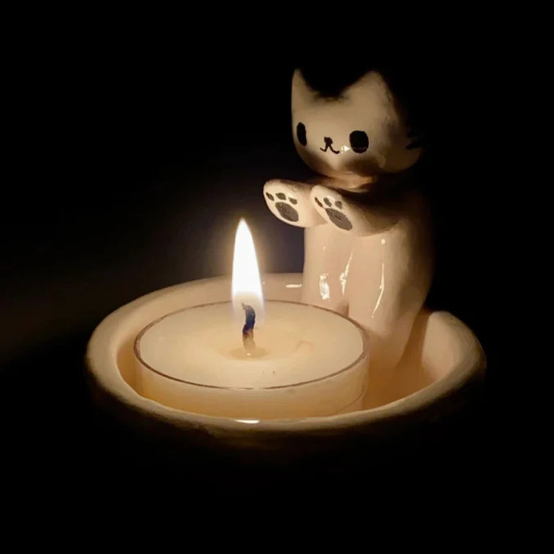 Kitten Candle Holder Cute Grilled Cat Aromatherapy Candle Holder Desktop Decorative Ornaments 