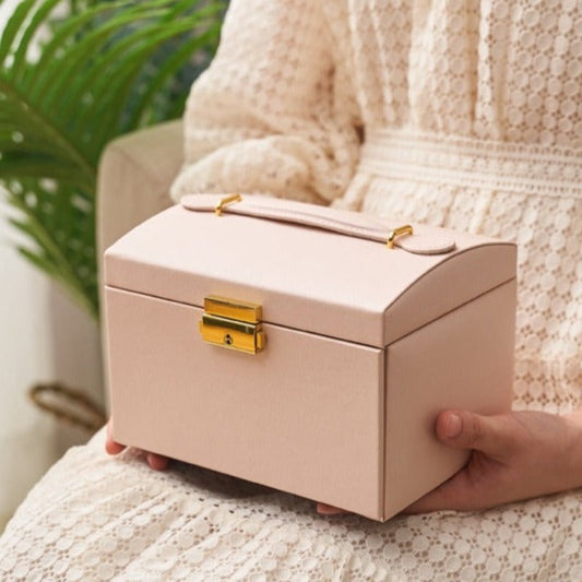 Three Layer Leather Drawer Jewelry Box Light Luxury Earrings Jewelry Storage Box Stud Earrings With Lock Jewelry Box