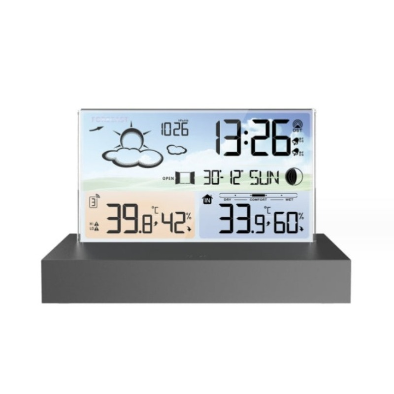 Transparent glass weather clock color screen wireless multi-function weather forecast electronic alarm clock