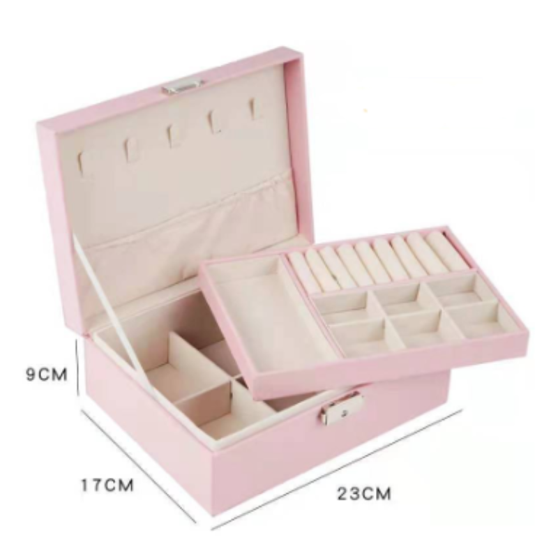 Jewelry Box with Lock Double Layer High Capacity Leather Jewelry Ornaments Ring Necklace Earrings Ear Studs Storage Box