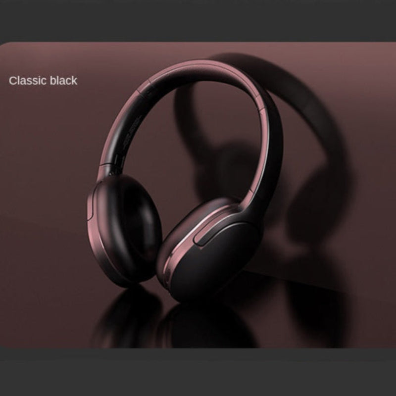 Black headphones on a dark brown background