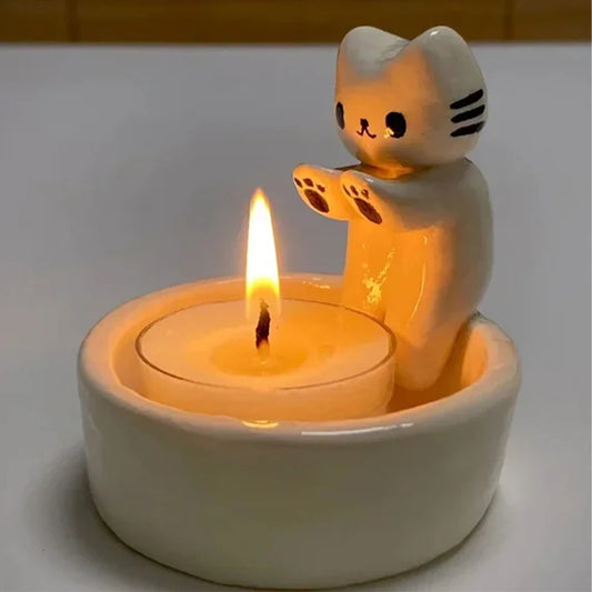 Kitten Candle Holder Cute Grilled Cat Aromatherapy Candle Holder Desktop Decorative Ornaments 