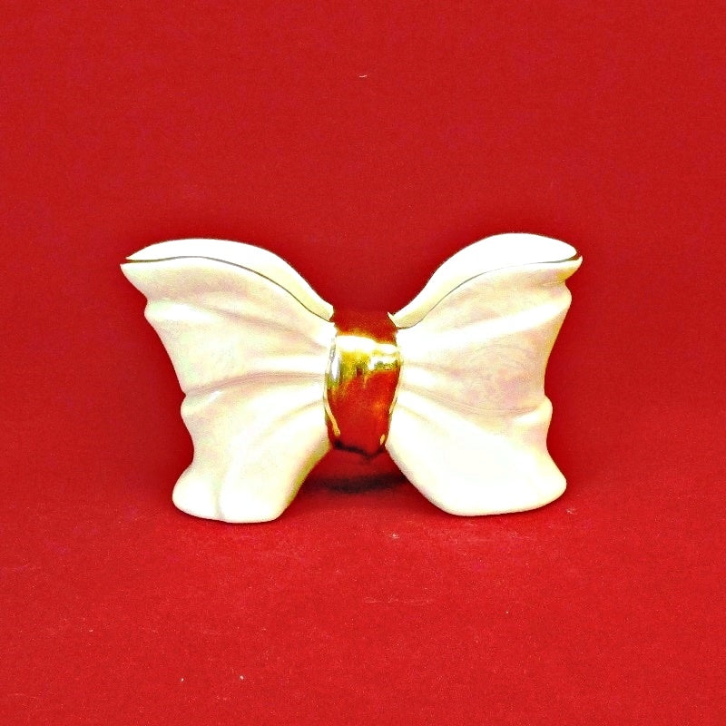 Iridescent Bowtie Vase With Gold Band Hand Painted Rim