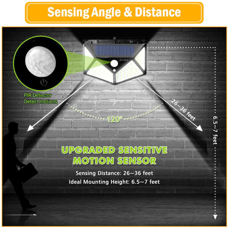 LED Solar Lamp Outdoor Waterproof Solar Powered Spotlights PIR Motion Sensor Street Light for Garden Decoration 3 Modes