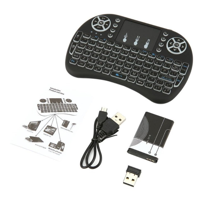 Mini Wireless Remote Keyboard with Touchpad Mouse for Android TV Box Colourful LED Backlight Rechargable Li-ion Battery