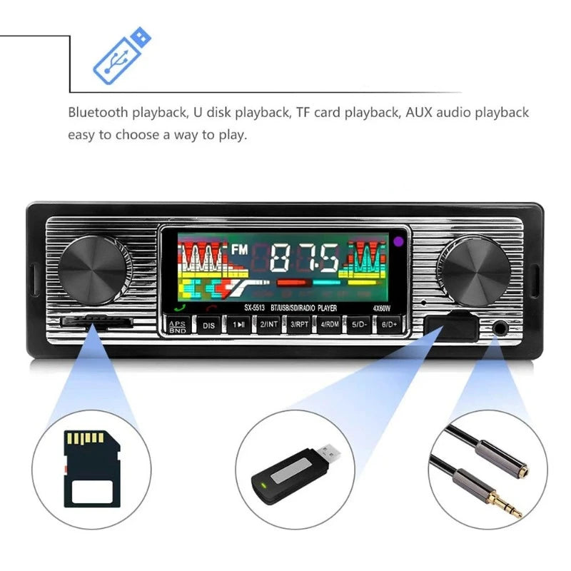 Wireless Bluetooth Car Radio 1 din Vintage MP3 Player AUX USB FM TF U Disk Retro Stereo Receiver Audio Player Car Accessaries