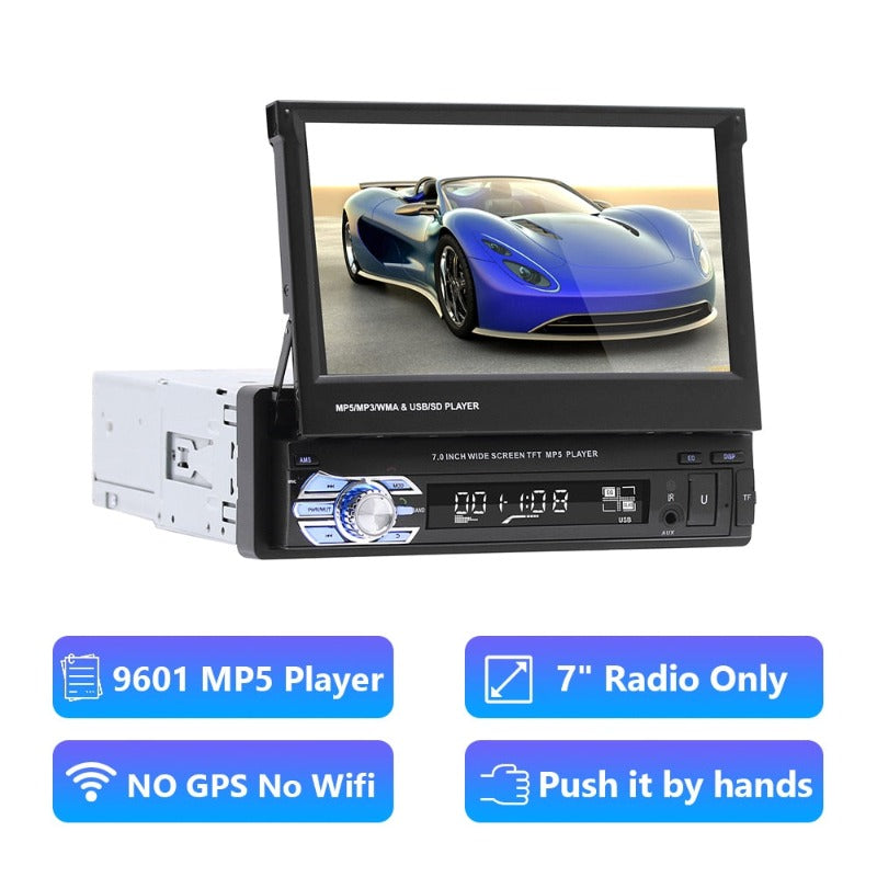 Podofo Car Radio 1 Din Tape Recorder 7" HD Monitor Retractable Screen Bluetooth Multimedia Player FM Audio GPS Stereo Receiver