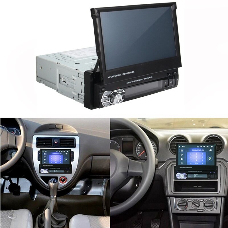Podofo Car Radio 1 Din Tape Recorder 7" HD Monitor Retractable Screen Bluetooth Multimedia Player FM Audio GPS Stereo Receiver