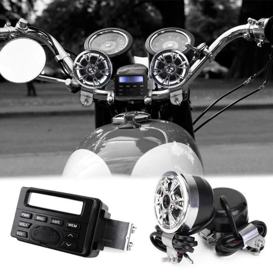 Motorcycle Sound Audio Radio System Handlebar 12V Full-band FM Stereo 2 Speakers ATV Bike With 3.5mm AUX Jack to Link MP3 Device