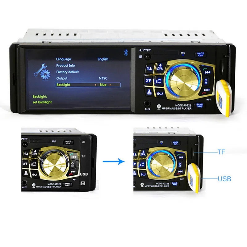 Bluetooth 4.1 Inch TF USB Port Multilanguage Remote Control Car MP5 Player 1 Din 2018 Newest Car Radio Audio Video
