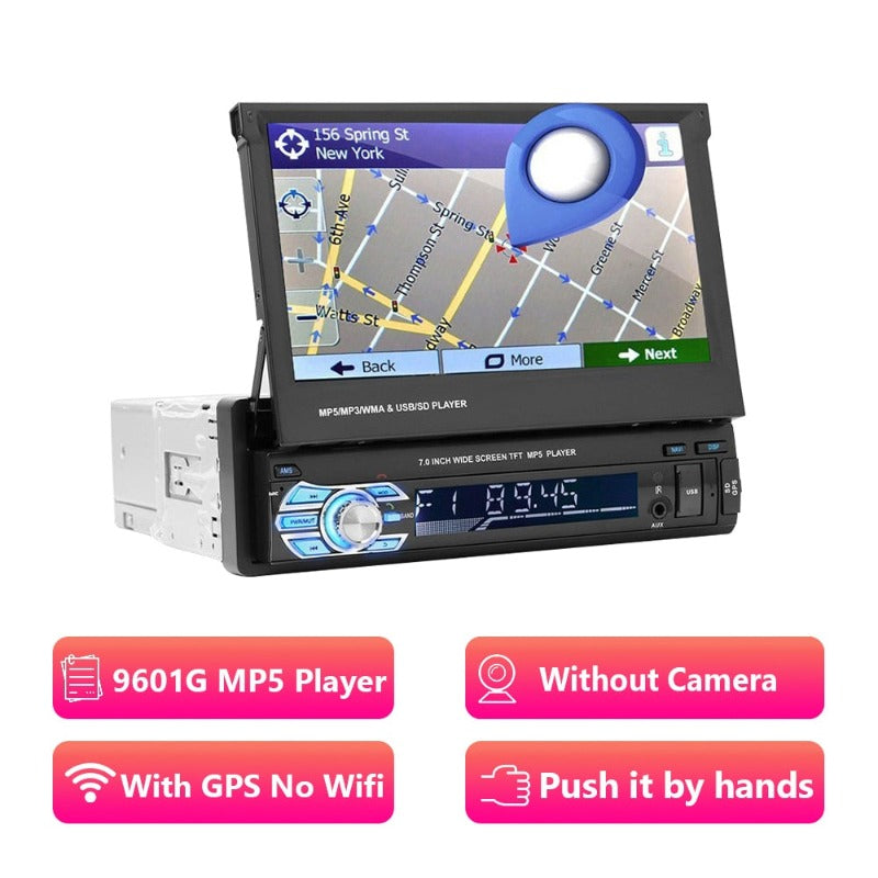 Podofo Car Radio 1 Din Tape Recorder 7" HD Monitor Retractable Screen Bluetooth Multimedia Player FM Audio GPS Stereo Receiver