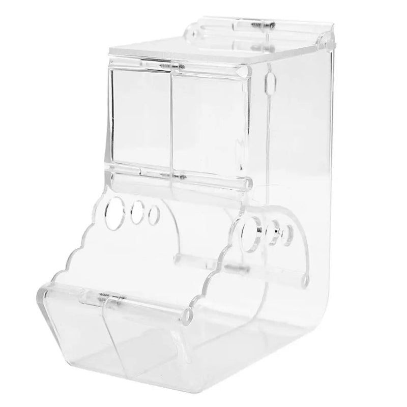 Clear plastic pet cage on a white background