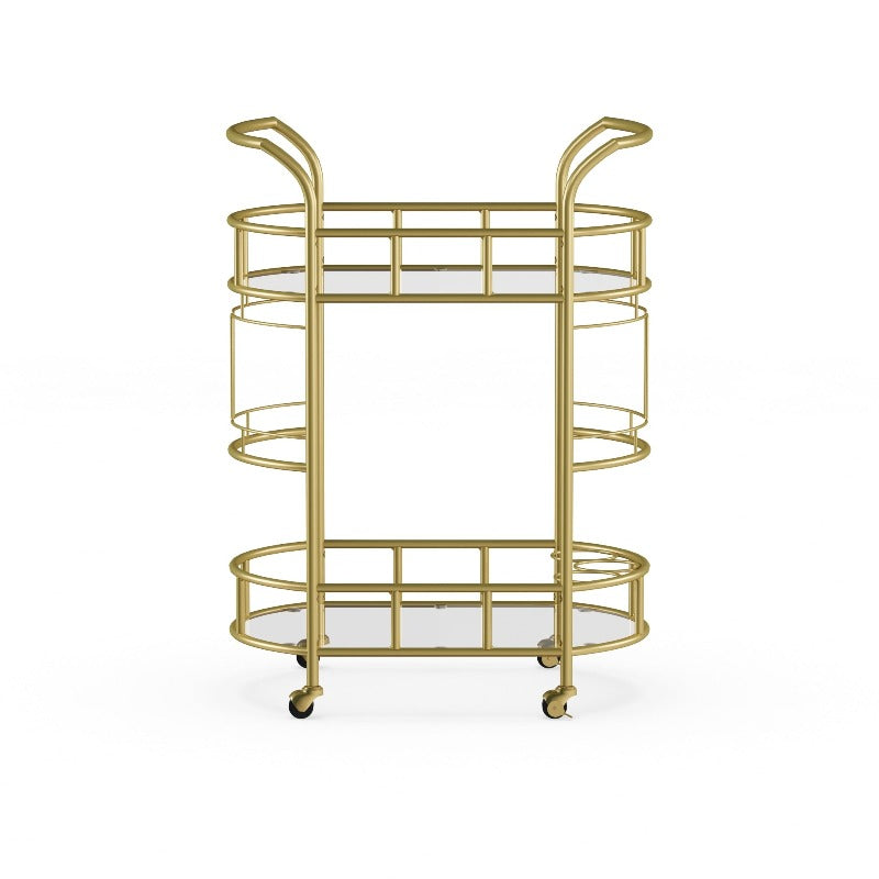 Bar Cart with Matte Gold Metal Finish, 2-Tiers Kitchen Island Table