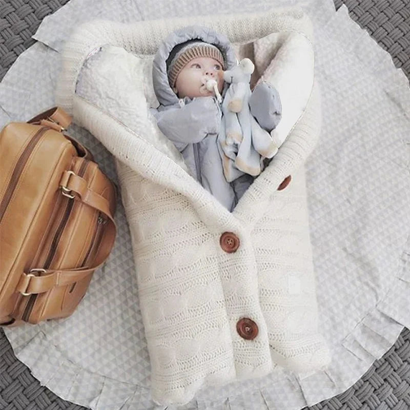 Warm Baby Sleeping Bag Envelope Winter Kid Sleepsack Footmuff Stroller Knitted Sleep Sack Newborn Knit Wool Swaddling Blanket