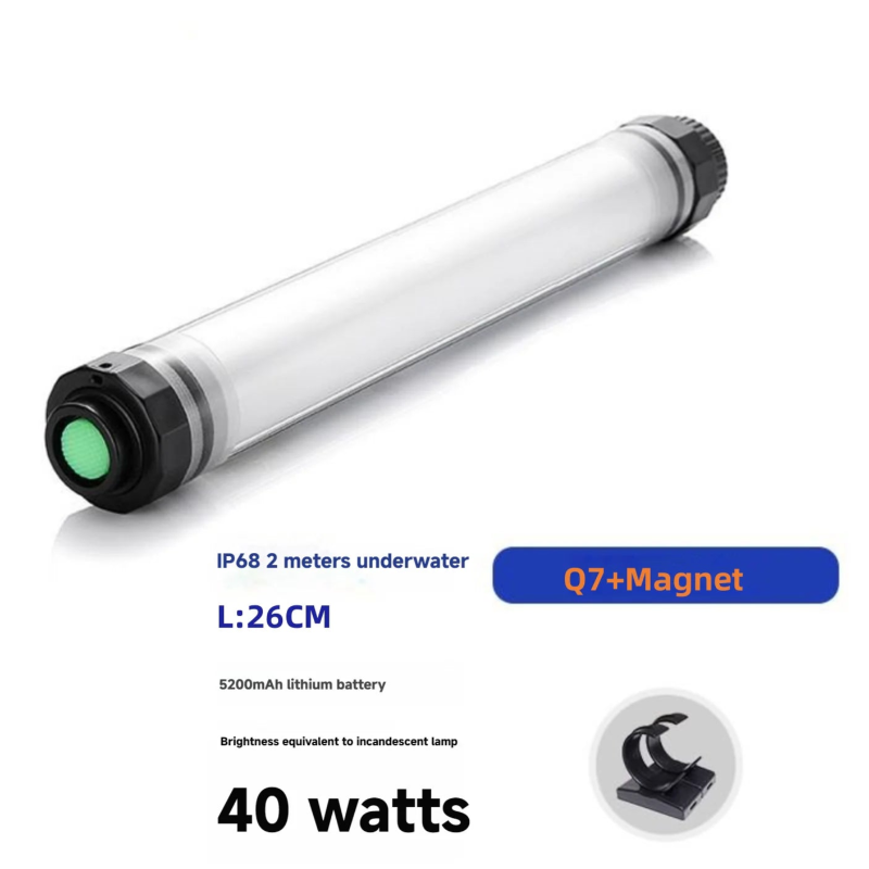 Underwater light tube with specifications on a white background