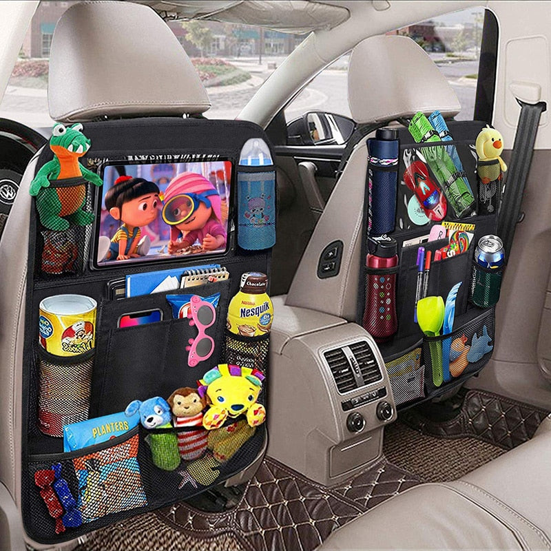 Car Seat Back Organizer Multi-Pocket Hanging Storage Bag Tablet Cup Holder Stowing Tidying Anti-Kick Mats For Kid