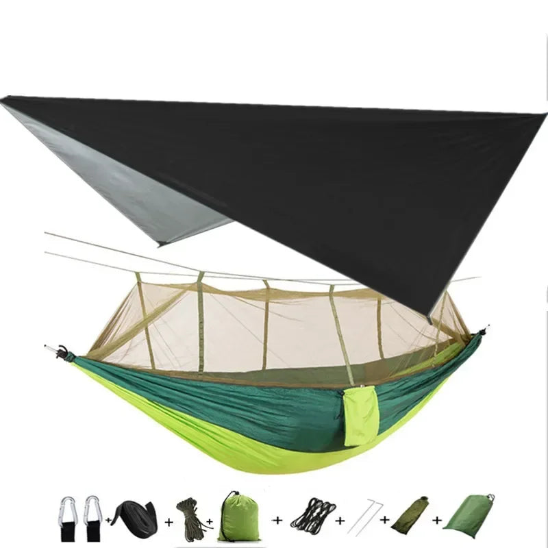#lightweighthammock #portablecampinggear #rainflytarp #waterproofhammock #mosquitonetprotection #210tnylonhammock #campingessentials #hammockcanopy #outdooradventuregear