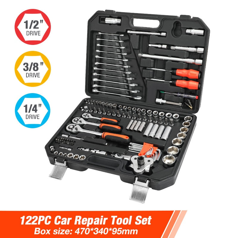 ValueMax Hand Tool Sets Car Repair Tool Kit Mechanical Tools Box for Home DIY 1/4" Socket Wrench Set Ratchet Screwdriver Bits