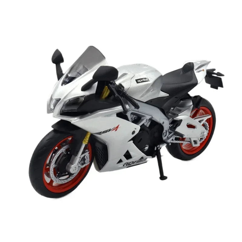 White motorcycle with red wheels on a white background