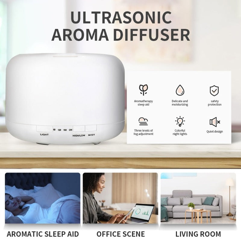 Electric Aroma Diffuser 500ML Household Air Humidifier Ultrasonic Cool Mist Maker Fogger LED Light Essential Oil Diffuser