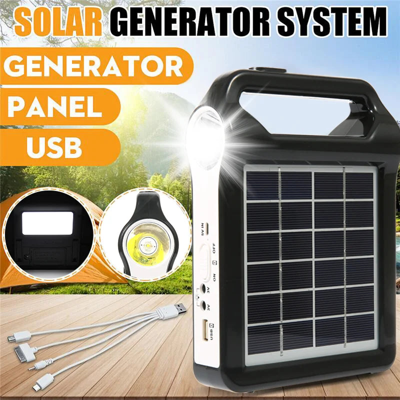 Portable Rechargeable Solar Panel Power Storage Generator USB Charger Lamp Lighting Home Solar Energy System