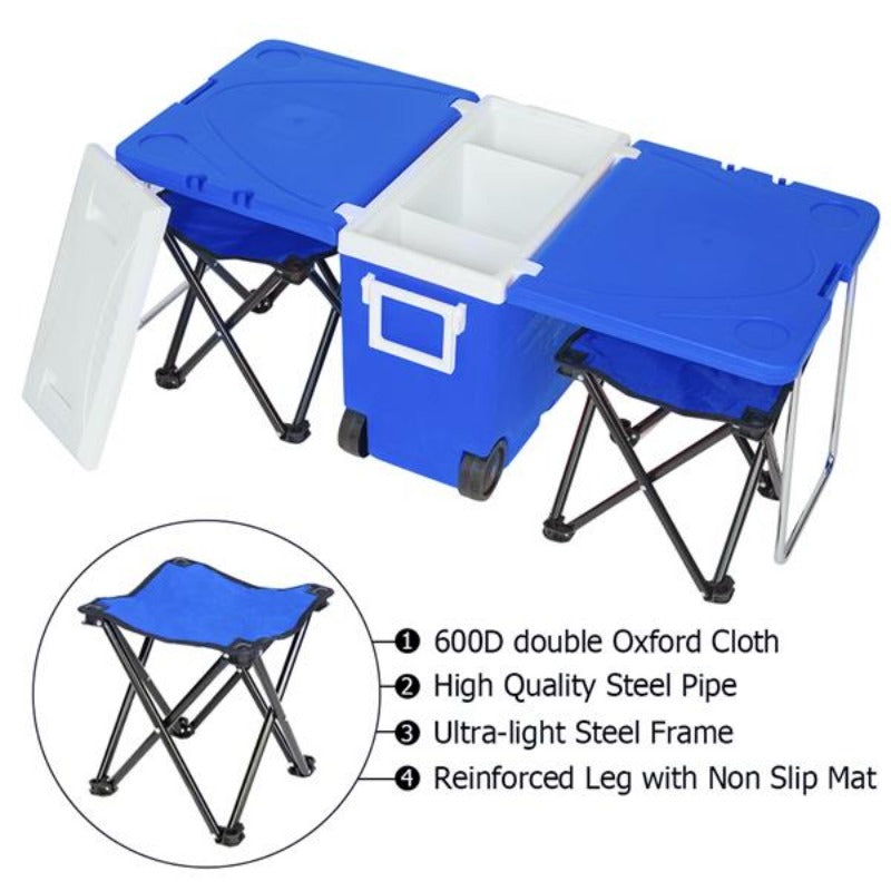 Outdoor Picnic Foldable Multi-function Rolling Cooler Upgraded Stool Red tables and chairs patio furniture folding table