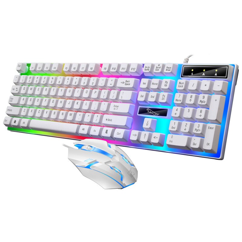 USB Wired Keyboard Mouse Set LED Rainbow Color Backlight Gaming Computer Mouse Keyboard