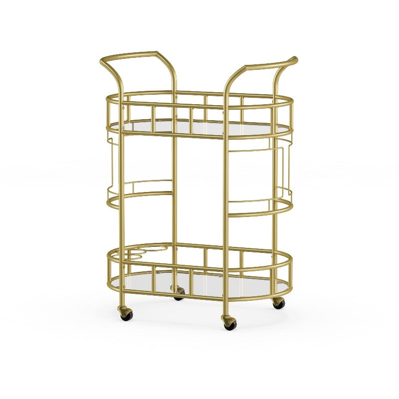 Bar Cart with Matte Gold Metal Finish, 2-Tiers Kitchen Island Table