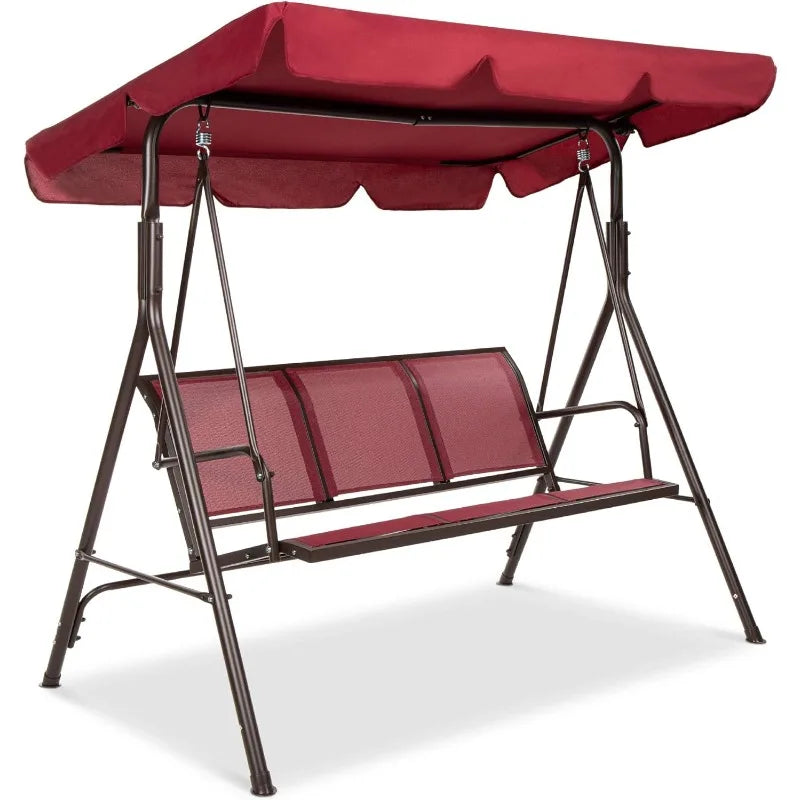 Outdoor Adjustable Canopy Swing Glider, Patio Loveseat Bench for Deck, Porch w/Armrests, Textilene Fabric