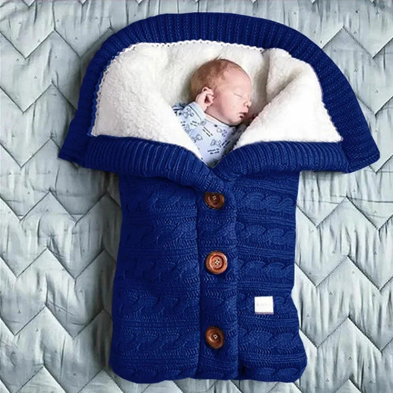 Warm Baby Sleeping Bag Envelope Winter Kid Sleepsack Footmuff Stroller Knitted Sleep Sack Newborn Knit Wool Swaddling Blanket