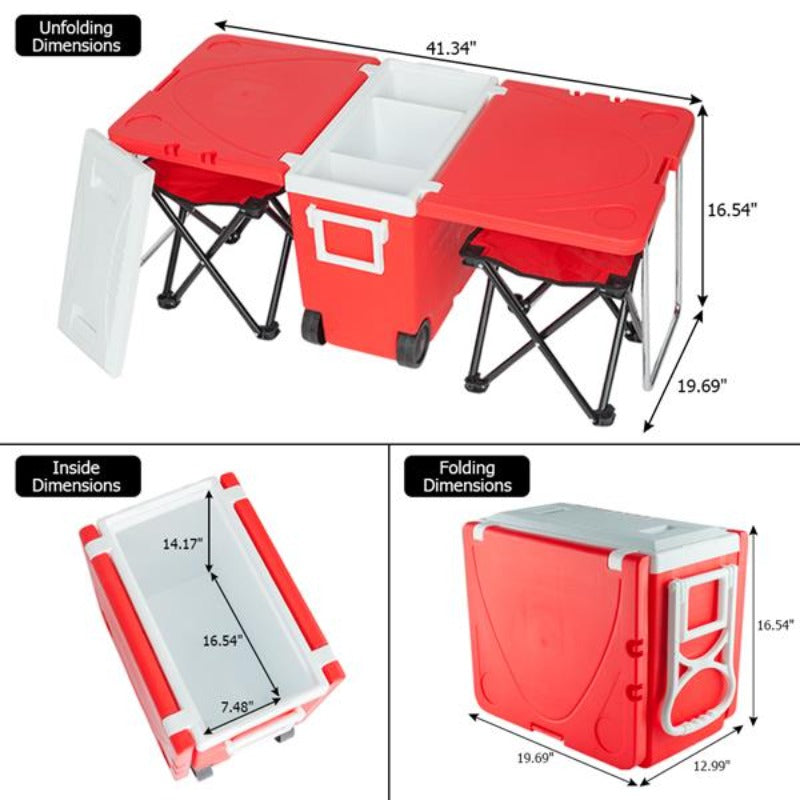 Outdoor Picnic Foldable Multi-function Rolling Cooler Upgraded Stool Red tables and chairs patio furniture folding table
