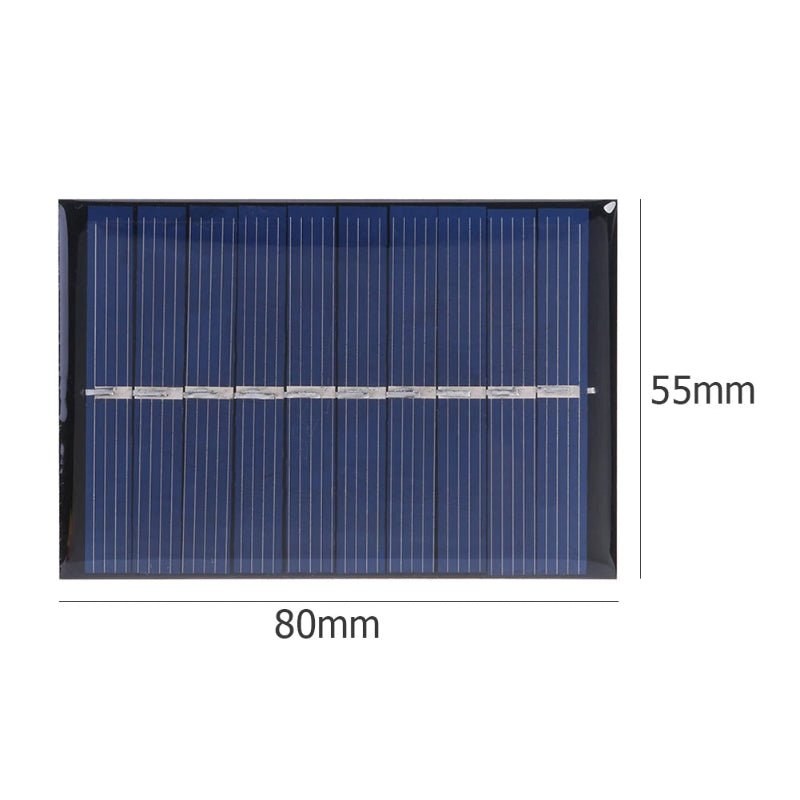 Small solar panel with dimensions labeled on a white background