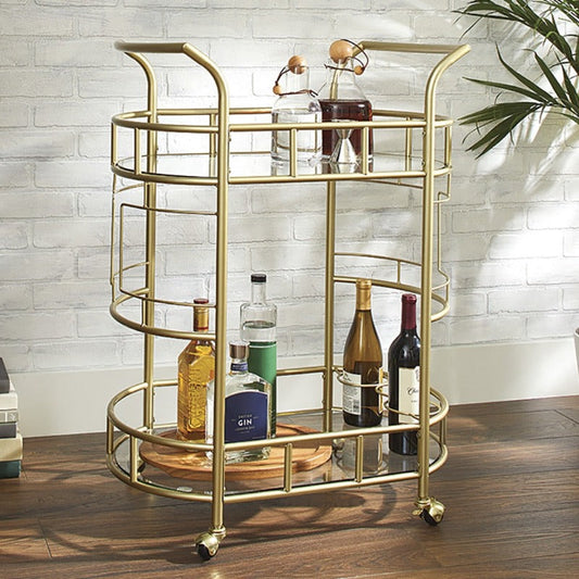 Bar Cart with Matte Gold Metal Finish, 2-Tiers Kitchen Island Table