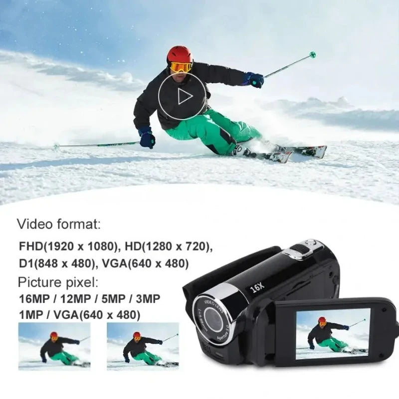 16MP Digital Camcorder Full HD DV Camcorder Digital Video Camera Degree Rotation Screen 16X Night Shoot Zoom