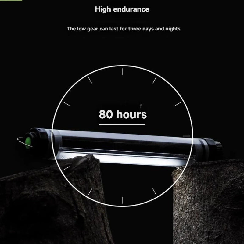 Light source with '80 hours' label on a dark background, highlighting high endurance.